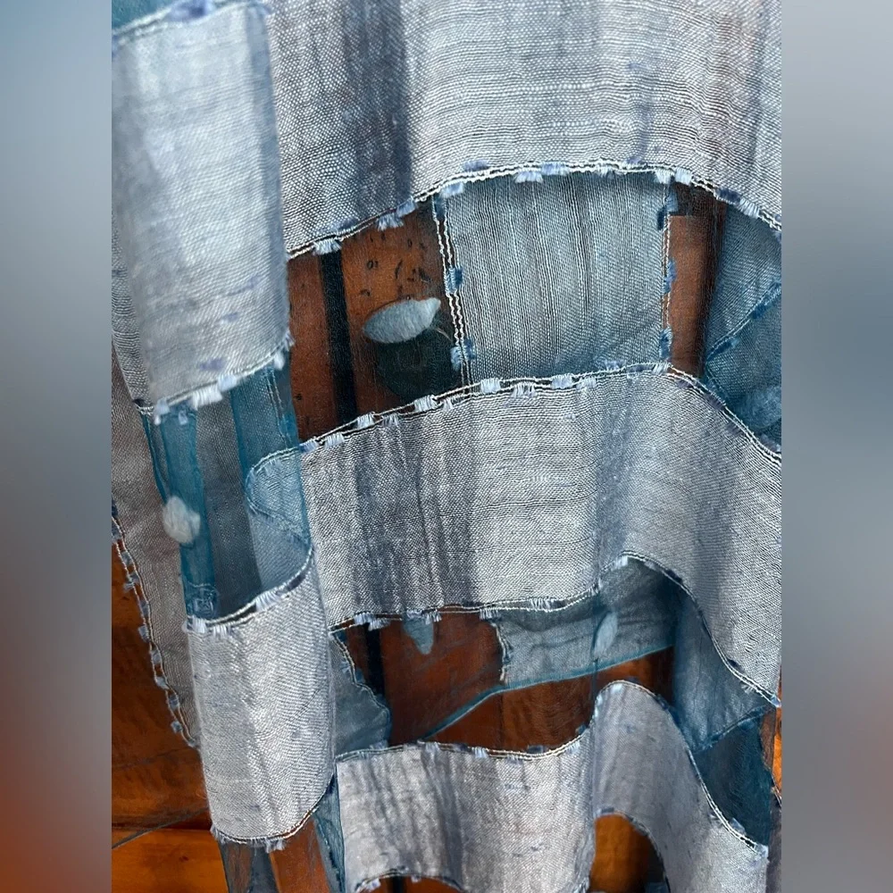 🪺New HAND WOVEN SILK PANEL SCARF/SHAWL-by BLUE PACIFIC | Vintage Denim Blue - Picture 11 of 17